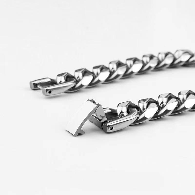 Titanium Steel Cuban Chain Necklace Six-sided Polished Unisex_voghion.com