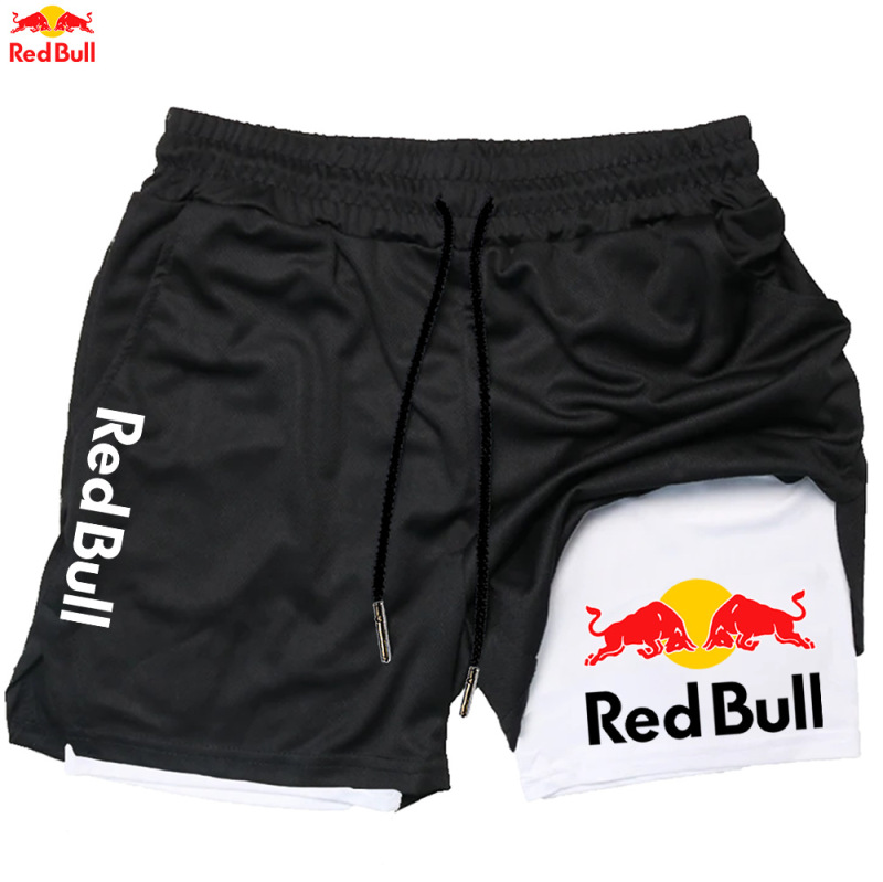 Red-Bull クロスボーダー爆発メーカー販売メンズツーインワン二層ショーツフィットネストレーニングパンツ高品質|undefined