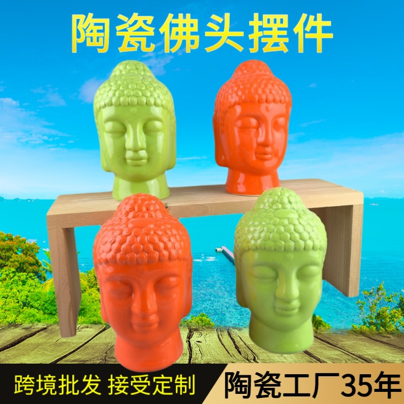 Anillo de cerámica Buda cabeza decoración transfronteriza Amazon Manshu Bodhisattva Buda estatua decoración del hogar artesanías pasillo sala de estar
