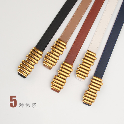 Women's Leather Belt with Premium, Chic Caterpillar-Style Decoration  
Niche Retro Design Belt Featuring an Alloy Buckle  
Perfect for Jeans and Trendy Outfits