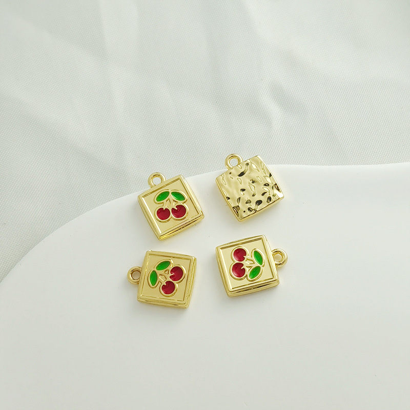 All Seasons Season Enamel Design 10 PCS/Package Alloy Square Cherry Pendant