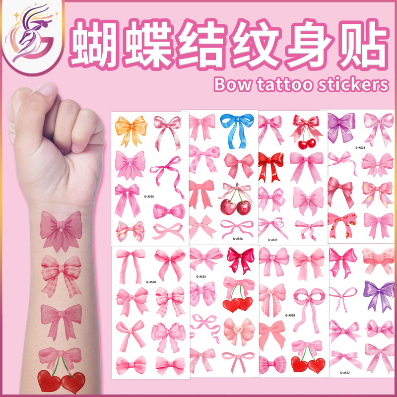 Bow Tattoo New Style Various Pink Cute Creative Ribbon Children's Body Waterproof Sweat Temporary Stickers Bow Tattoo New Style Various Pink Cute Creative Ribbon Children's Body Waterproof Sweat Temporary Stickers