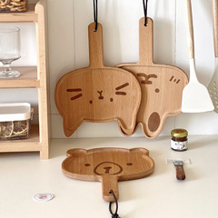 【元槿竹木】24新款可愛動物帶把櫸木托盤餐盤披薩盤木架家用餐具