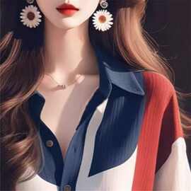2026春秋季新款女装冷淡系超好看宽松上衣撞色灯笼袖衬衫女潮