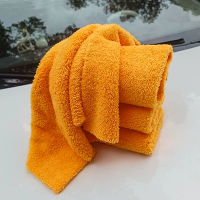 Thickened car wash towel: Car cleaning tools - orange-4040cm-350gsm