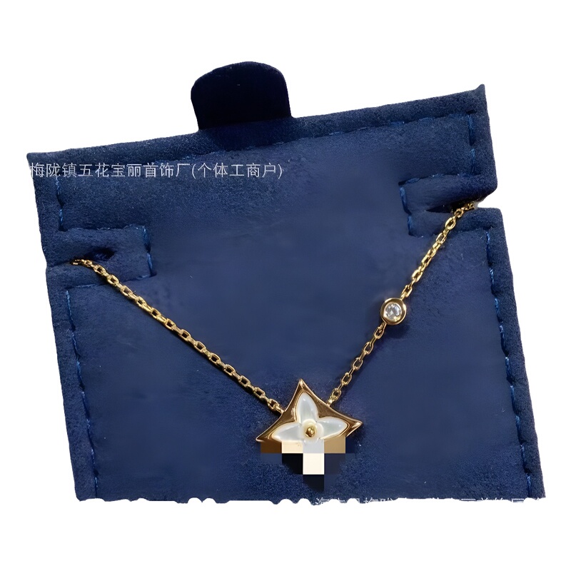 High Version L Donkey Home White Fritillaria Necklace Four-leaf Clover Old Flower Diamond Round Clavicle Chain 925 Silver 18K Rose Gold