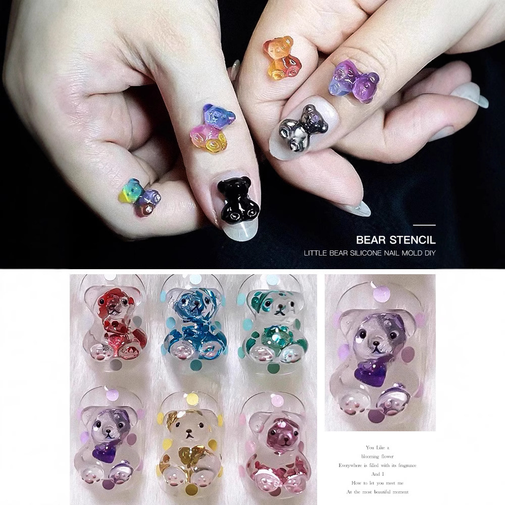 Manicura molde de silicona Año Nuevo jugo suave caramelo oso Mickey Fortune gato joyería 3D tridimensional tallada herramienta de molienda