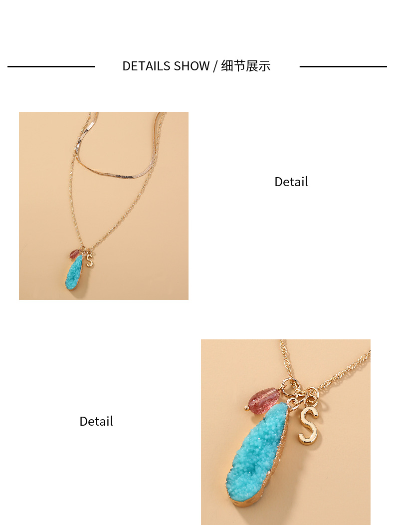 Fashion Blue Imitation Natural Stone Drop Pendant Double Necklace display picture 4