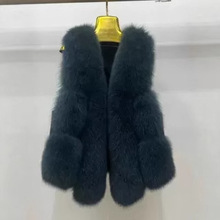 2025新款真狐狸毛皮草马甲女中长款V领修身显瘦时尚通勤外套