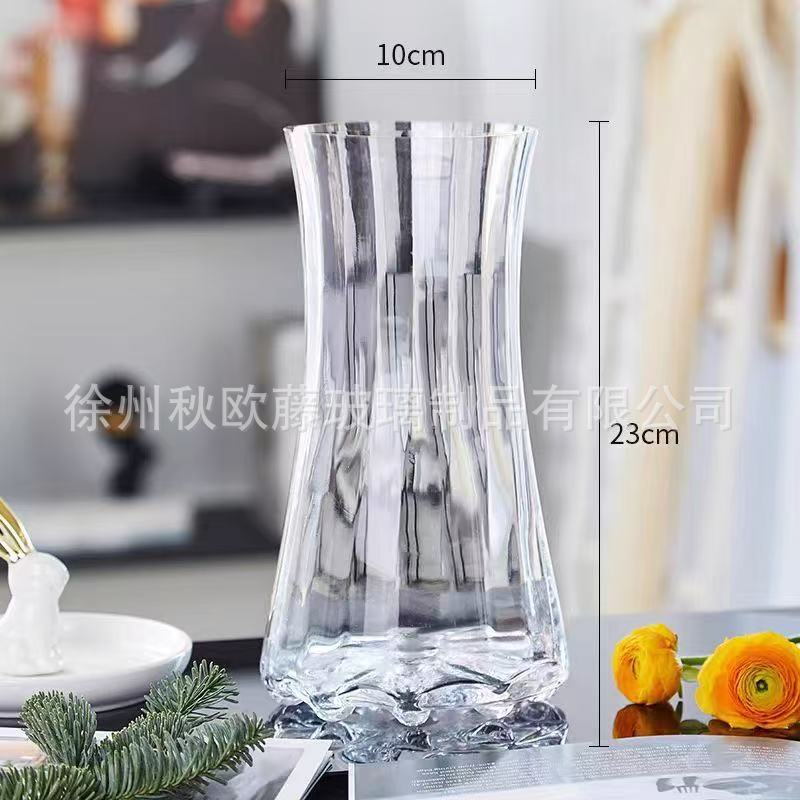 Jarrón de vidrio de barril cónico, estilo nórdico, simple, grande, jarrón transparente, arreglo floral, decoración de escritorio de alta gama, sala de estar