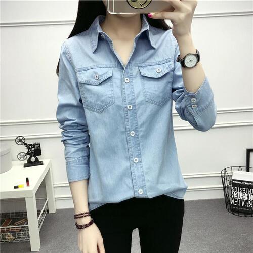 Velvet shirt, women's long-sleeved students 'spring and autumn new shirt, denim coat, thickened base shirt, warm top