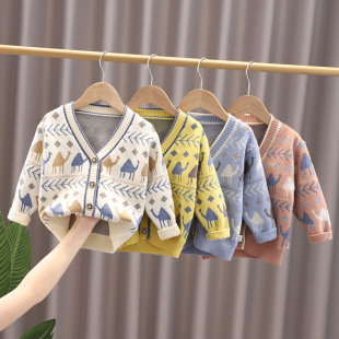 Autumn 2021 New Children's Sweater Cardigan Boys and Girls Button-up Shirt Korean Coat