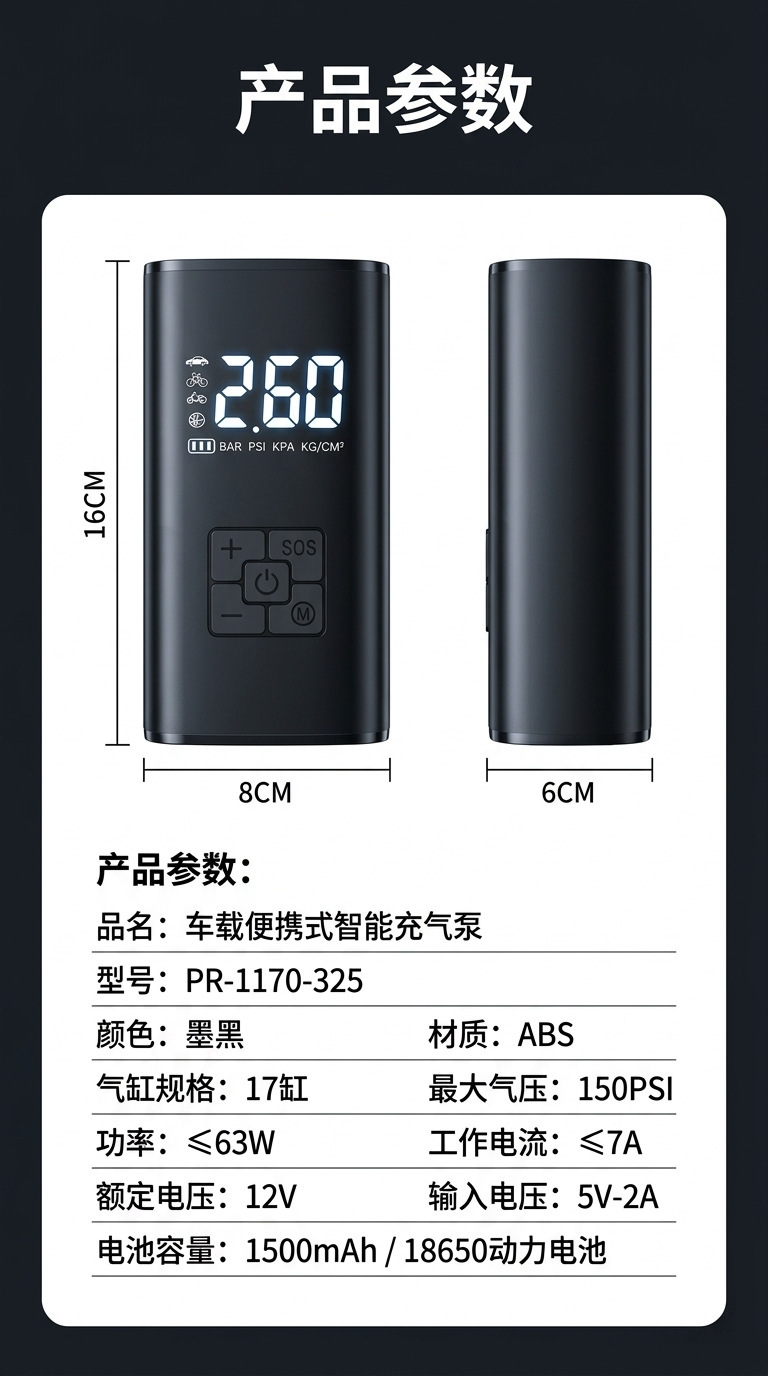 Suriu Smart Fast-Charging Car Wireless Air Pump with Digital Display for Car and Motorcycle with Automatic Start/Stop Function