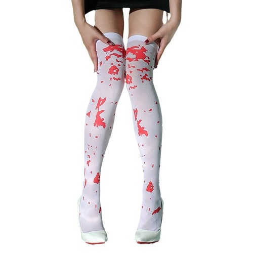 Halloween Socks with Stripes, Cross-border New Product Polyester Knee-high Socks, Christmas Colorful Print Skull Head Long Socks, In Stock