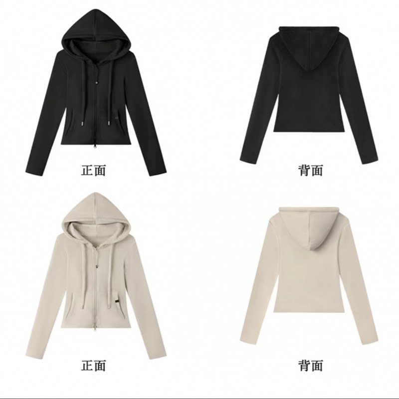 Suéter de rebeca con capucha de otoño e invierno, cintura alta, delgado, casual, delgado, top corto de manga larga, chaqueta corta de moda, mujer