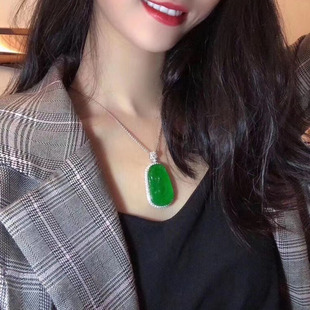 Jadeite Emerald Ruyi Inlaid Pendant High Ice Type Burmese Jade Safety Buckle Necklace Women's Pendant Gift