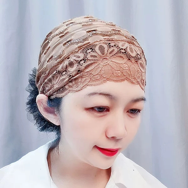 Thin Lace Hollow Stitching Bright Silk Hair Band Hat Bag Head Cap Moon Hat Fashion Breathable White Hair Cage Broken Hair