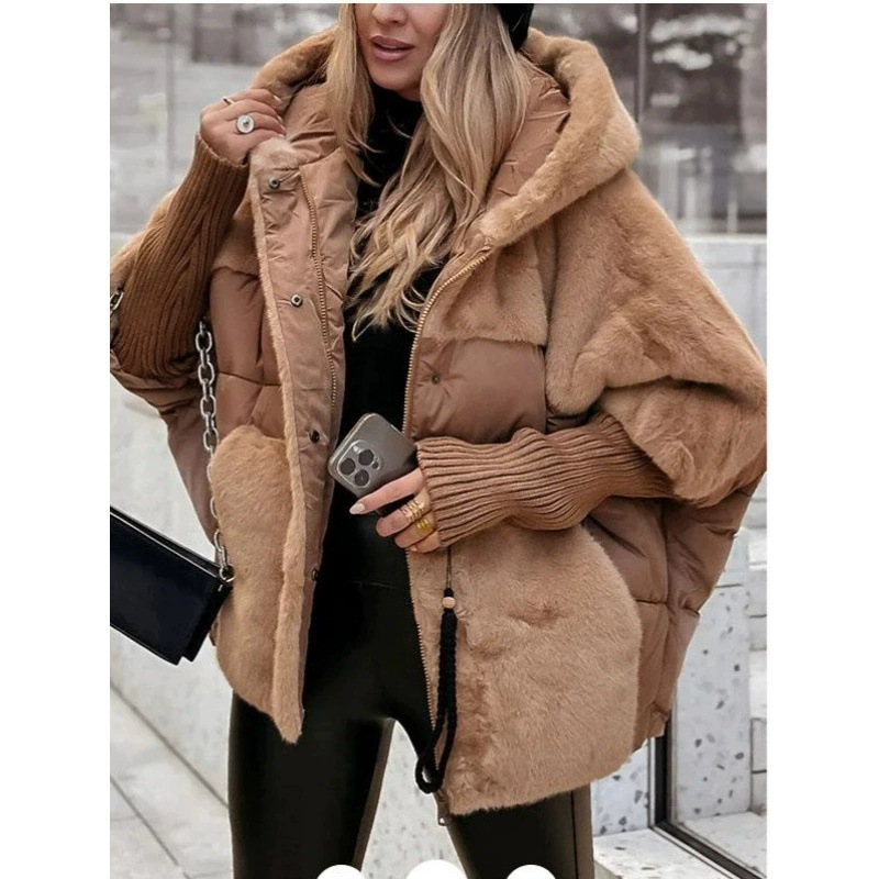 Amazon 2025 transfronterizo Europa y los Estados Unidos TEMU venta caliente otoño y invierno de mujeres suelta nueva chaqueta de algodón con capuchón empalmado