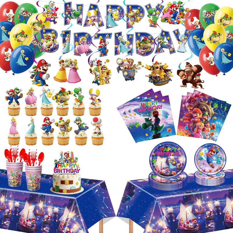 Amazon's Best-Selling Galaxy Mario Super Mario Themed Birthday Party Disposable Paper Cups, Plates, Flags, and Hanging Decorations Amazon's Best-Selling Galaxy Mario Super Mario Themed Birthday Party Disposable Paper Cups, Plates, Flags, and Hanging Decorations