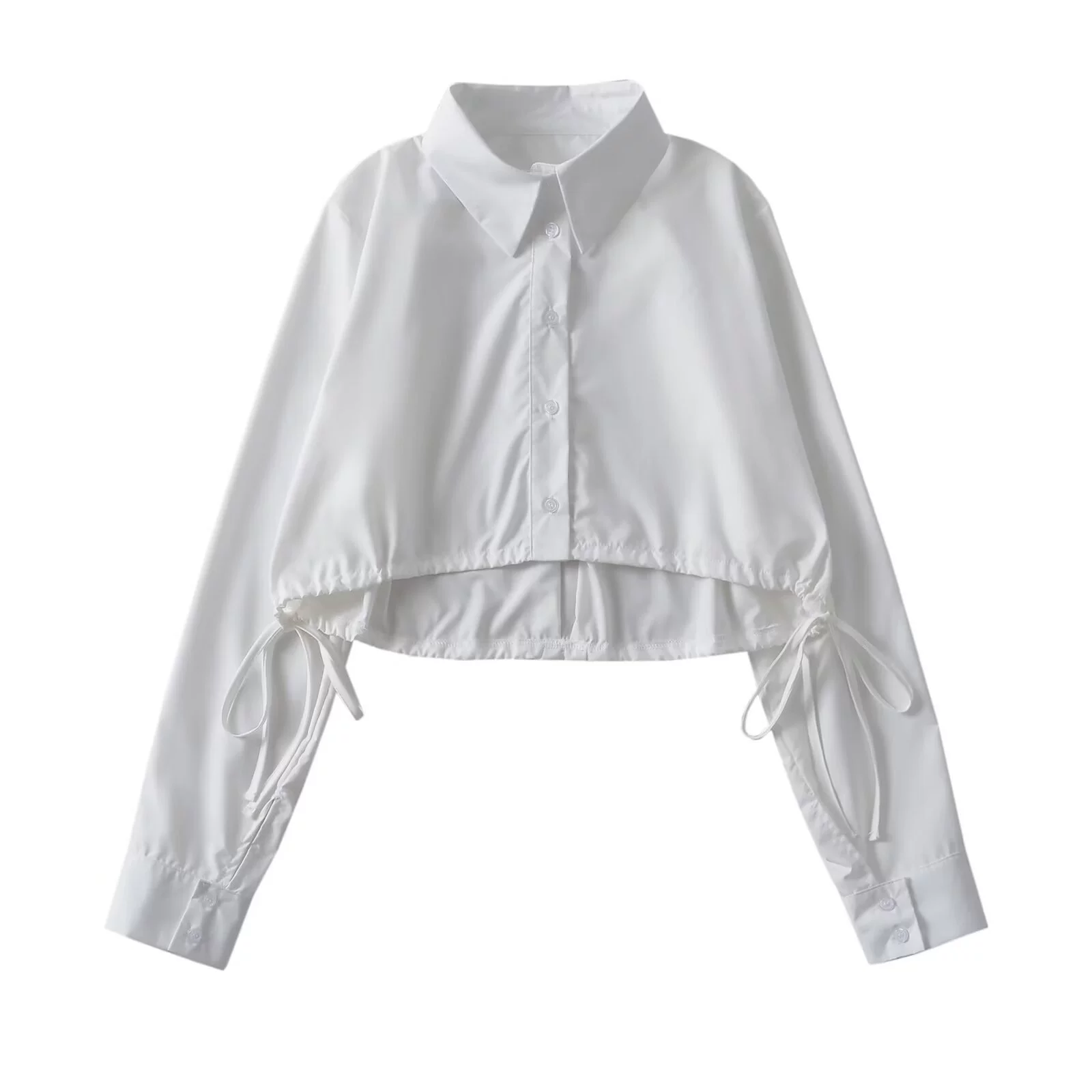 Трансграничная женская одежда оптом в европейском и американском стиле с ремешками, свободные рубашки с длинными рукавами нестандартной формы, короткие рубашки нишевого дизайна