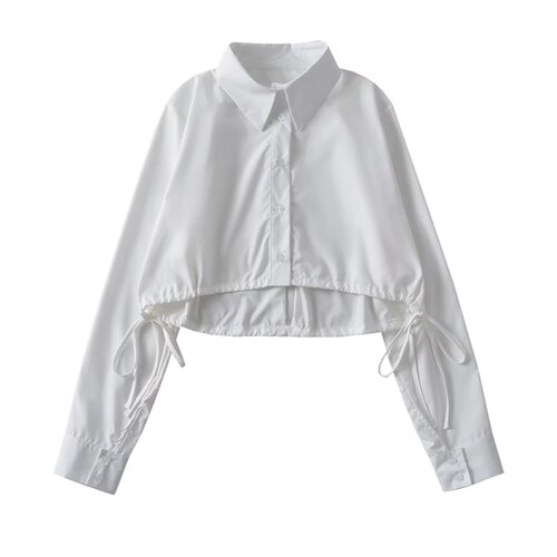Women's clothing wholesale European and American style straps irregular loose long-sleeved shirts niche design short shirts