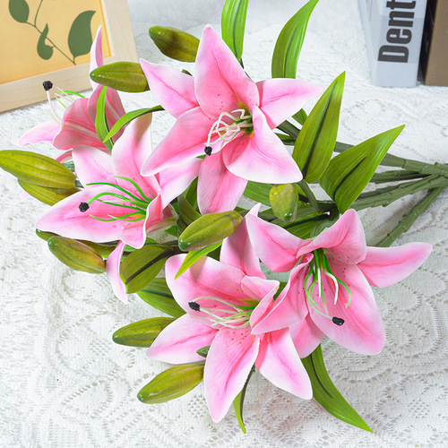 Manufacturer wholesale wedding home decoration fake flower 1 flower 2 buds mini single feel film 3 heads artificial flower lily