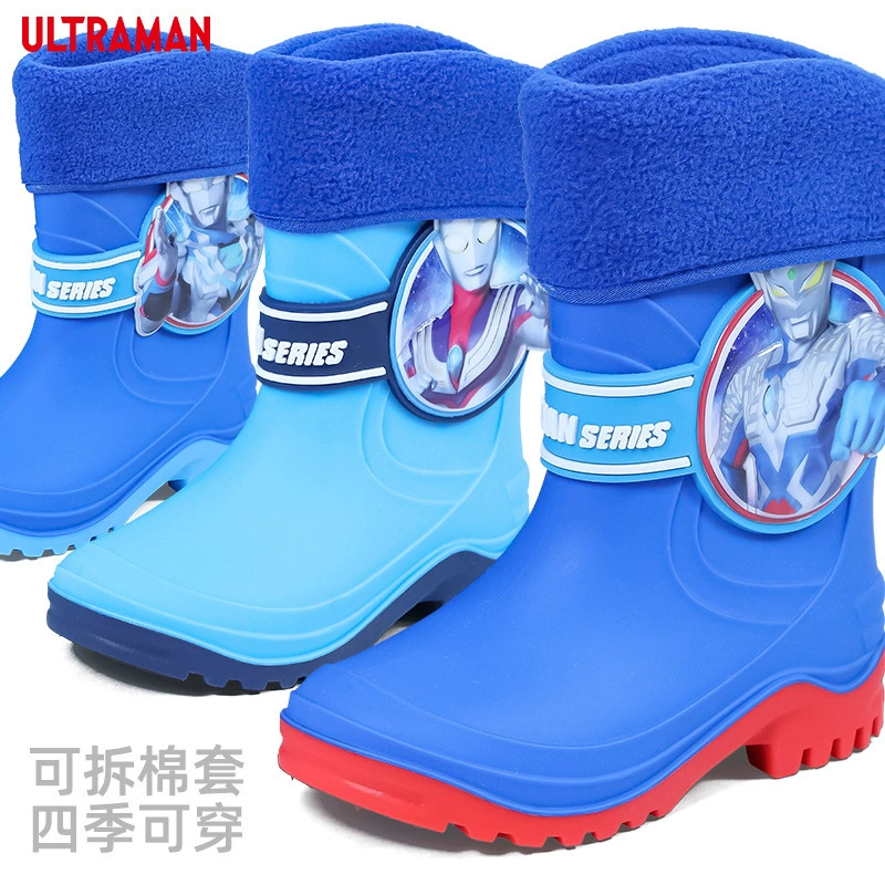 Оригинальные товары Детские резиновые сапоги Ultraman на флисовой подкладке Резиновая обувь для мальчиков Детская Водная обувь для студентов Нескользящие резиновые сапоги