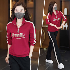 運動套裝女2024春季時尚新款套頭休閒跑步運動服春秋衛衣兩件套