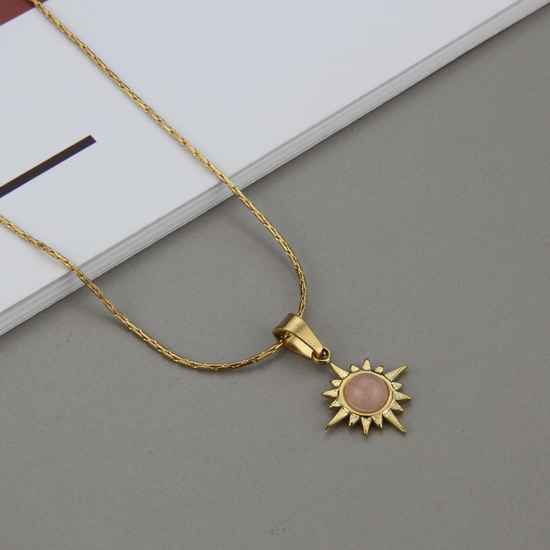 Retro Natural Stone Titanium Steel Color Eight Awn Star Necklace Earrings multicolors