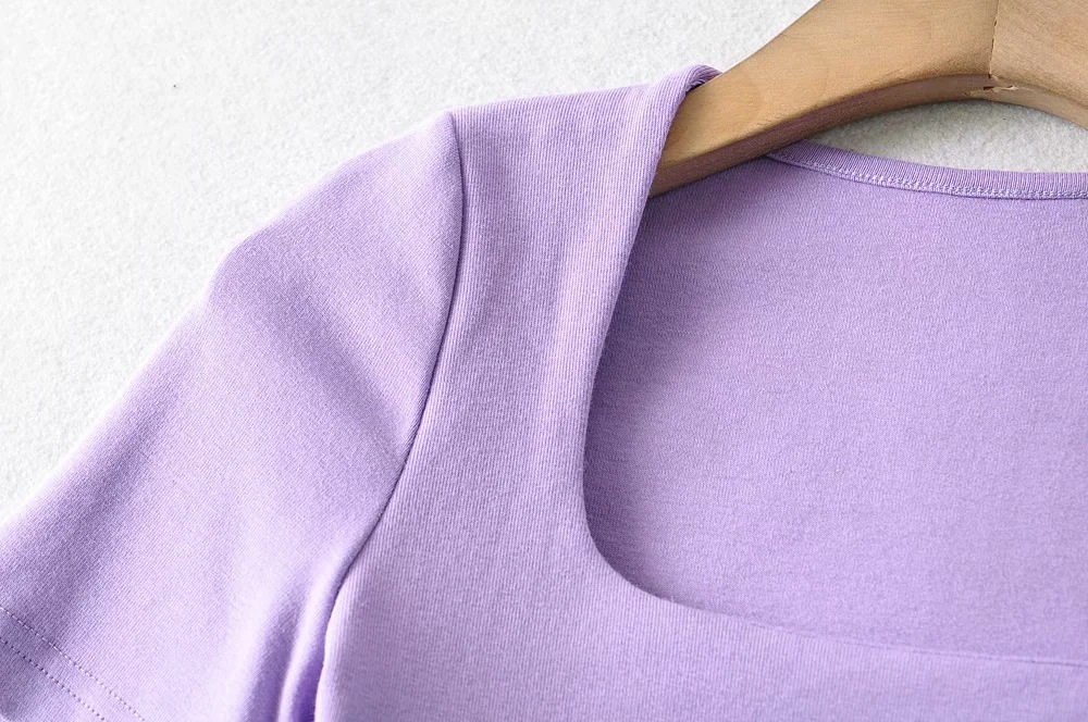 elastic square collar short sleeve T-shirt NSAC50846