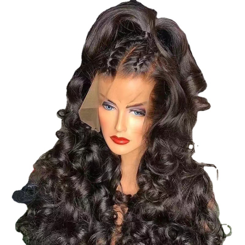 Peluca delantera del cordón Pelo largo de las mujeres africanas Peluca europea y americana de seda de alta temperatura onda grande frente encaje fibra química peluca cabeza cubierta