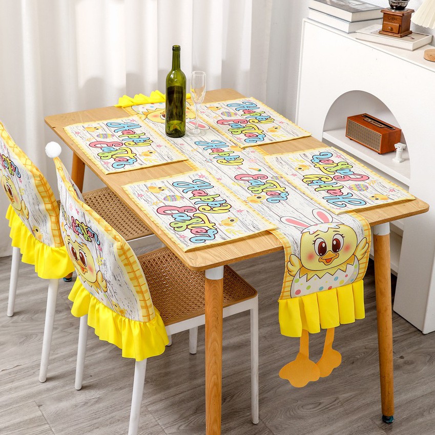 Decoraciones transfronterizas de Pascua conejito colorimpresión de dibujos animados almohadillas de mesa de comedor en el hogar mantel de mesa cubierta de sillas