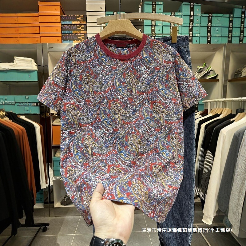 カシューフラワーファッションブランド Tシャツメンズ 2025 夏新韓国スタイルスリム半袖若者薄い半袖 Tシャツ|undefined