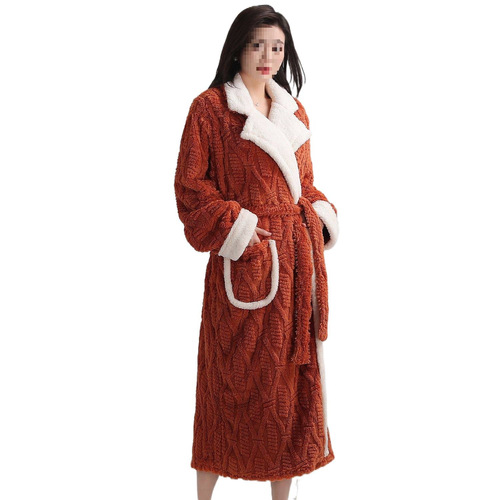 Coral Fleece Nightgown for Women, Autumn/Winter Thickened & Lengthened Flannel Bathrobe, Velvet-lined Pajamas for Beauty Salons and Hotels—Set of Two