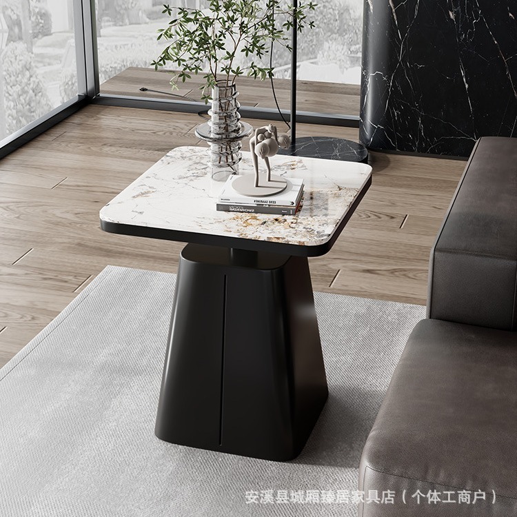 轻奢岩板边几小茶几沙发大理石简约家用客厅方几创意金属床头桌子|undefined