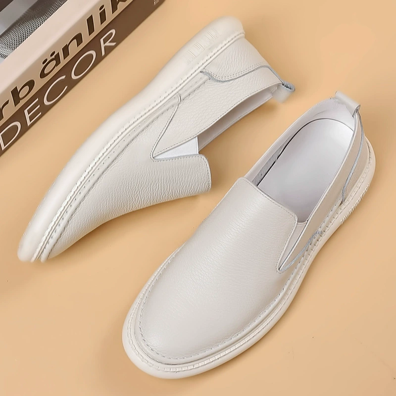 Summer shoes for leather shoes, breathable white footwear for leisure, cowhide, genuine leather