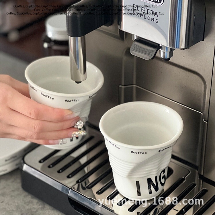 Irregular French Ceramic Mug Office Water Cup Creative Girl Design Niche Cup Folded Coffee Cup