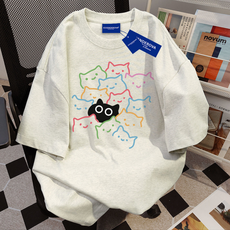 綿100% アメリカンデザイン 楽しいプリント 半袖 レディース カジュアル Tシャツ 夏 インズ トレンド ゆったり スリム トップス|undefined