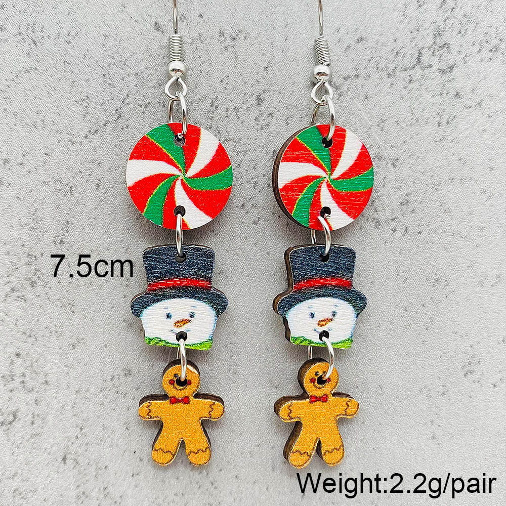 Wholesale Jewelry Cute Christmas Tree Christmas Socks Snowman Wood Drop Earrings display picture 4