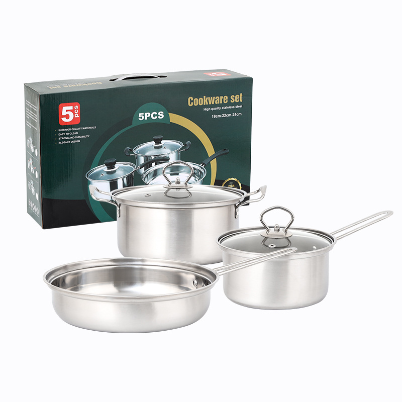 Juego de Batería de Cocina de Acero Inoxidable Set de 5 Piezas de Acero Inoxidable 410 Sin Recubrimiento para Hogar, Restaurante y Hotel image 5