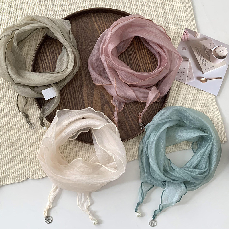 Bufandas de seda larga mujer colgante de mano toalla de tulle protector de cuello decoración de cuello color sólido bufandas de alta calidad