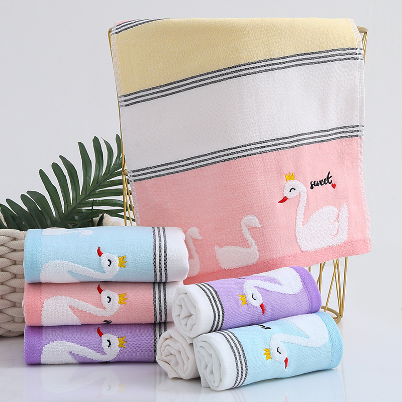 廠家批髮紗布布藝兒童毛巾 棉柔軟無捻起毛卡通提花天鵝毛巾