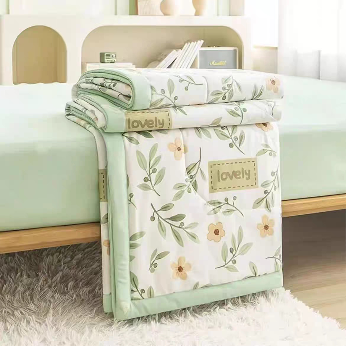 Gift Summer Cooling Quilt, Double Air-Conditioned Quilt, Summer Single-Layer Double-Layer Dormitory Quilt, Student Machine Washable, Thin Cooling Fiber