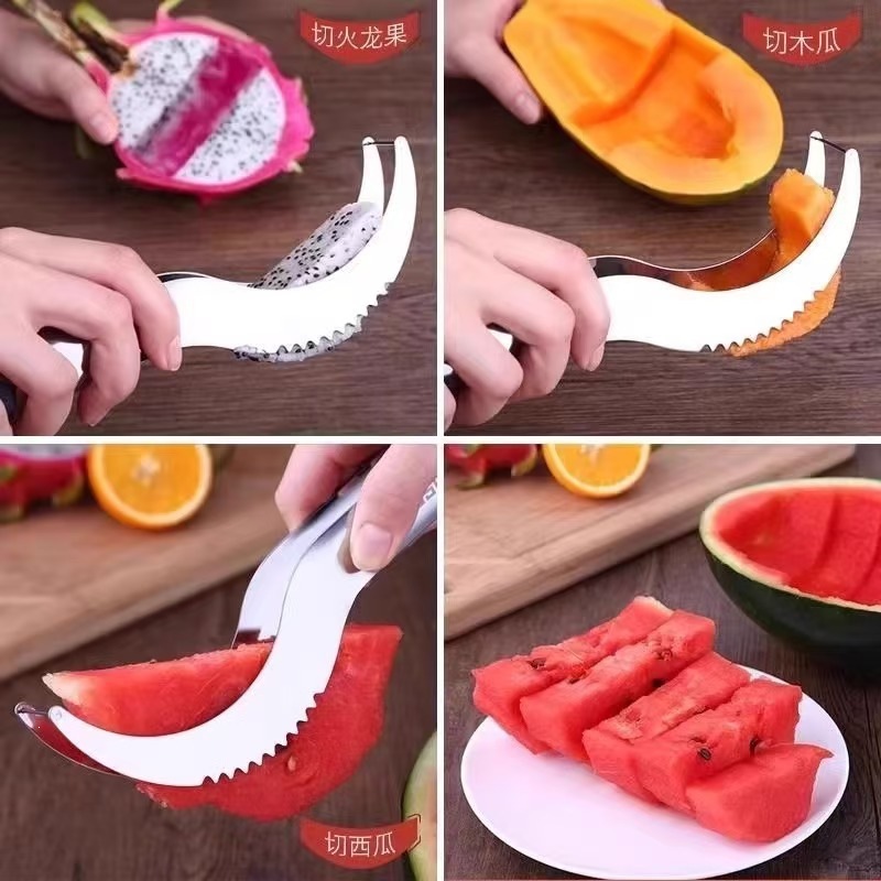 Mayorista de acero inoxidable nuevo sandía cortar pulpa de doble cabeza sandía artefacto de corte de fruta tenedor de fruta artefacto de corte de fruta