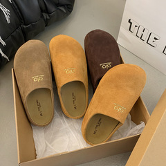 速鼎家！磨砂皮字母大头卡皮巴拉厚底松糕勃肯鞋包头半拖鞋女鞋托