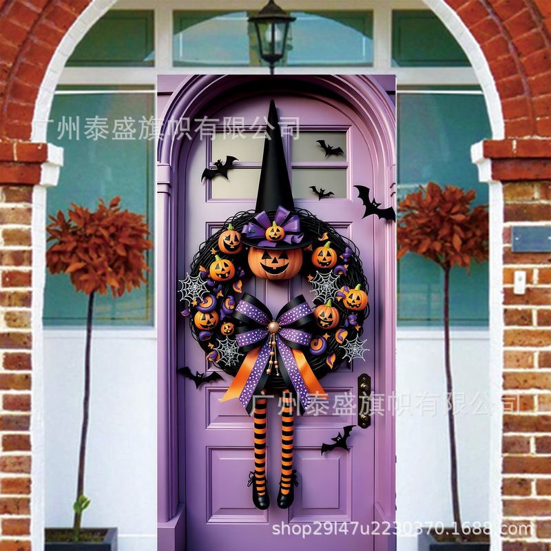 国境を越えた新しいハロウィーンのお祝いパーティー カボチャの蜘蛛の巣の雰囲気の背景 縦型写真装飾用品 ドア幅|undefined