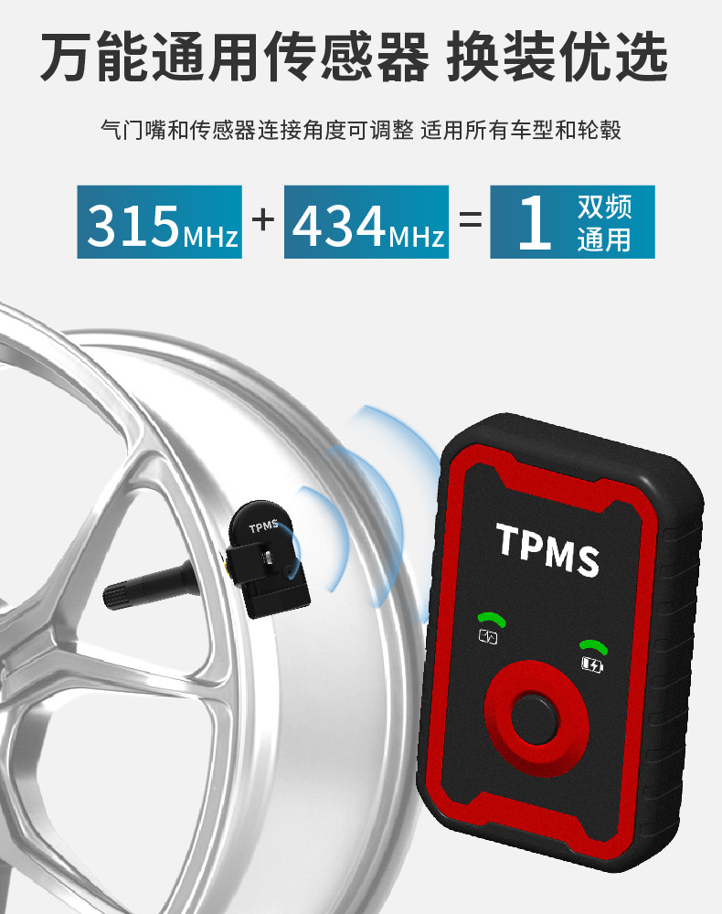 Car Tire Pressure Monitor with Built-In and External Universal Smart Wireless Detection Solar-Powered Tire Pressure Sensor with High Accuracy
