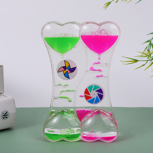 Stress-relief oil leakage crystal oil drop double heart acrylic ornament craft sandglass student gift children toy wholesale