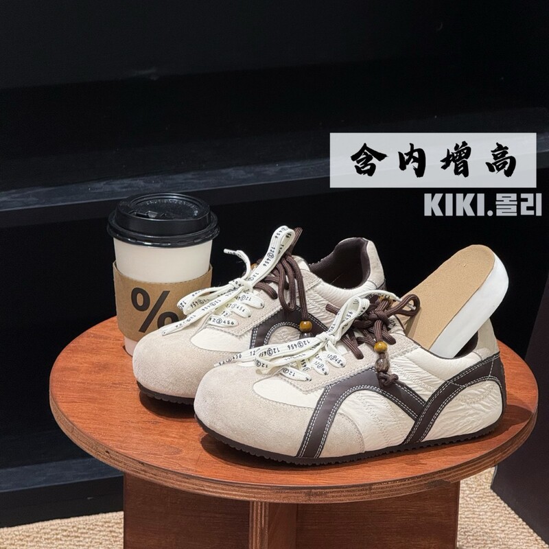超软厚底潮流德训鞋女2025秋新款丑萌双鞋带串珠内增高休闲运动鞋|undefined
