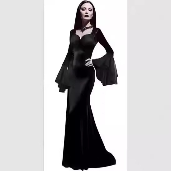 2024 Amazon Hot New Arrival Black Dress Floor-length Sheath Halloween Gothic Cosplay Costumes 2024 Amazon Hot New Arrival Black Dress Floor-length Sheath Halloween Gothic Cosplay Costumes
